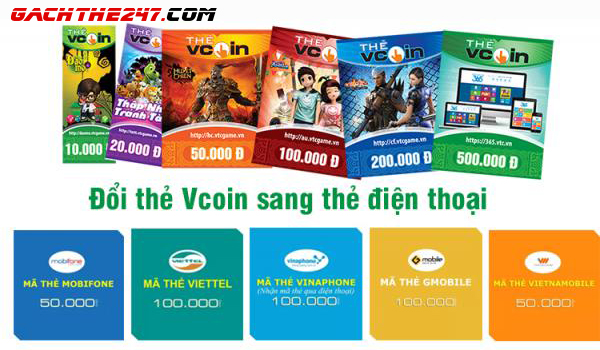 Đổi thẻ Vcoin sang thẻ cào điện thoại
